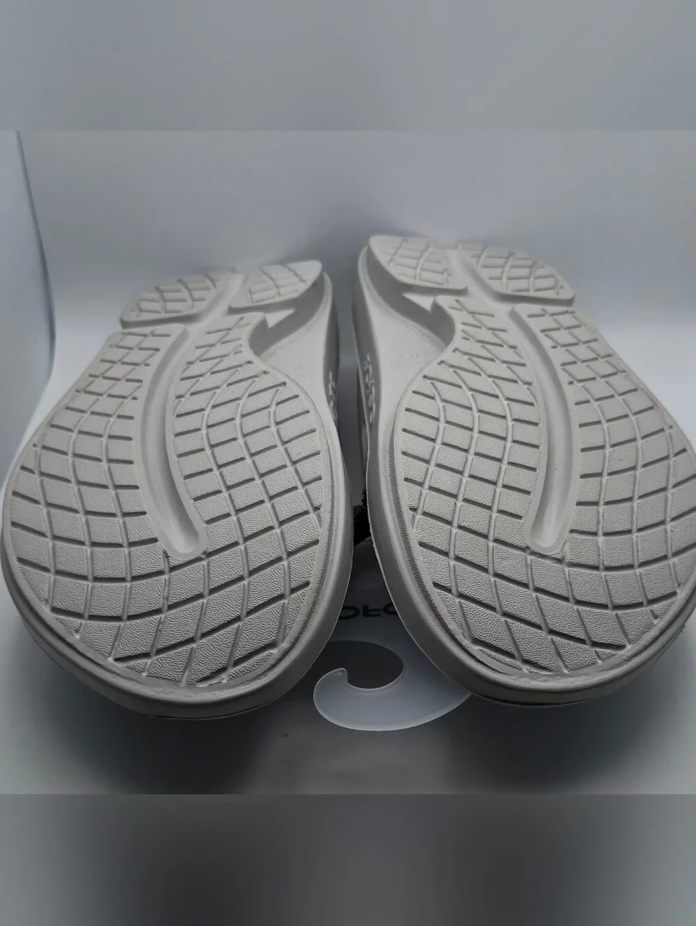 Oofos OOahh Slide Sandals in Light Gray with Dark Gray Footbed